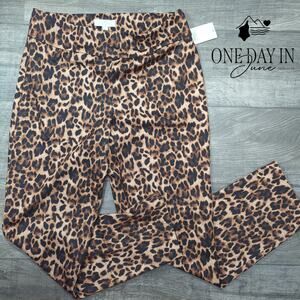 New Directions Leopard Polished Pants Size L